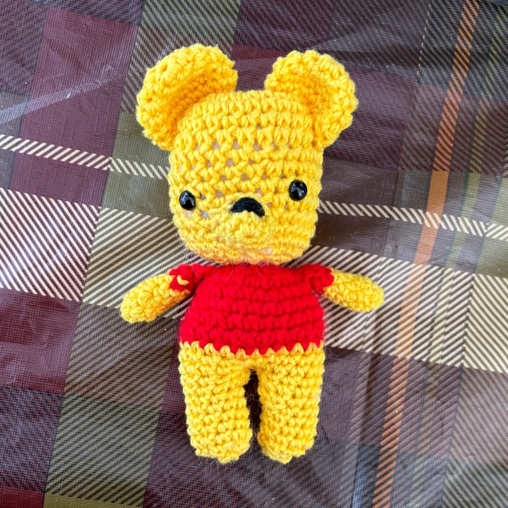 Crochet Bear Toy in Yellow and Red